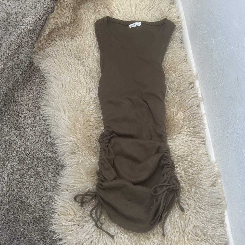 Good American Ribbed Knit Drawstring Side Ruched Tank Mini Dress - Picture 4 of 10